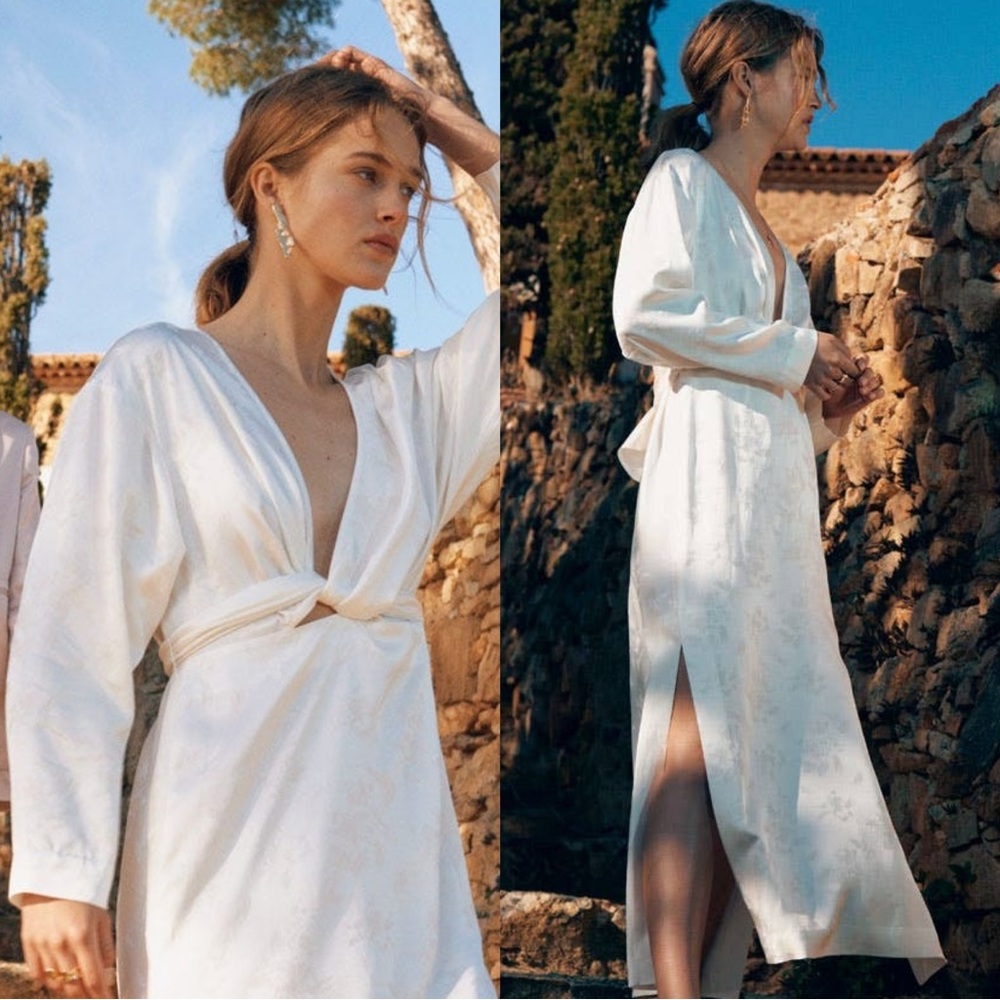 & Other Stories Capsule Wedding Floral Jacquard Overlapping Maxi Midi Dress